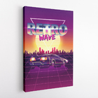 Quadro Retrowave Carro Sol Cidade Retro Canvas 60x40cm