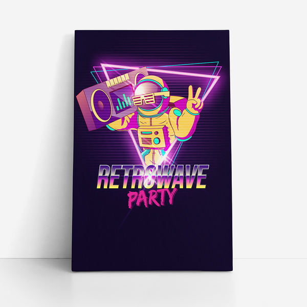 Quadro Retrowave Party Festa Astronauta Canvas 100x70cm