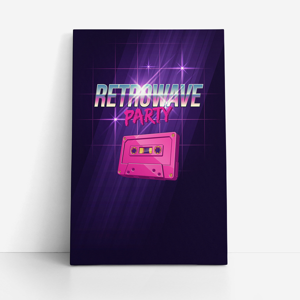 Quadro Retrowave Party Festa Fita Cassete Canvas 140x90cm