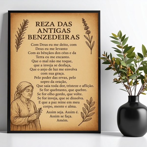 Quadro Reza Das Antigas Benzedeiras 33x24cm Moldura Branca