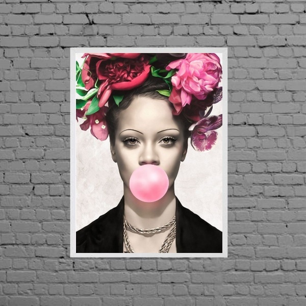 Quadro Rihanna Bubble Gum 24x18cm Moldura:madeira Preta