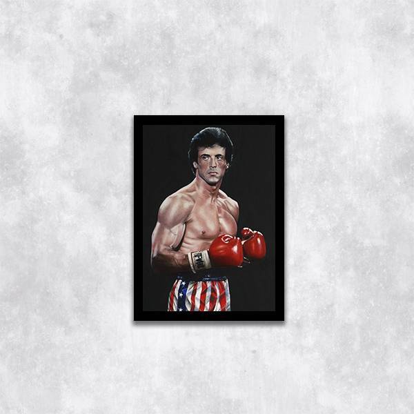 Quadro Rocky Balboa Boxe 24x18cm Moldura:madeira Preta