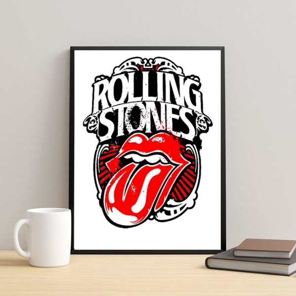 Quadro Rolling Stones Arte 24x18cm Moldura Branca