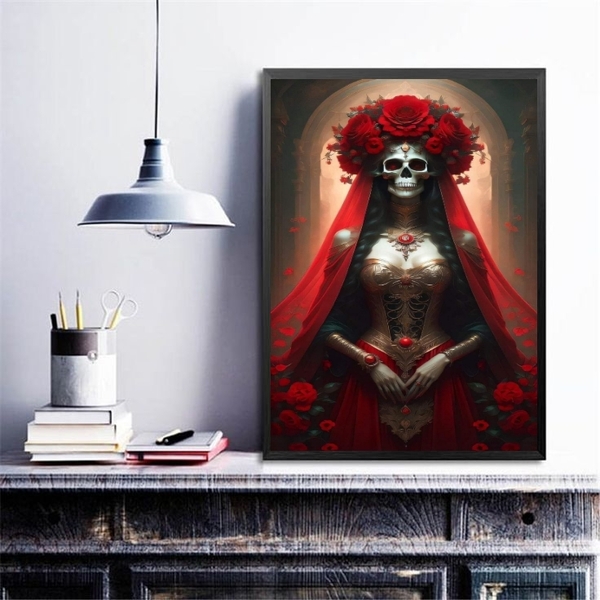 Quadro Rosa Caveira - Pombagira Umbanda 24x18cm - Com Vidro M