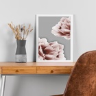 Quadro Rosas Rosa Fundo Cinza 33x24cm - Com Vidro Moldura Bra