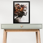 Quadro Rosto De Mulher Com Flores 33x24cm Moldura Preta