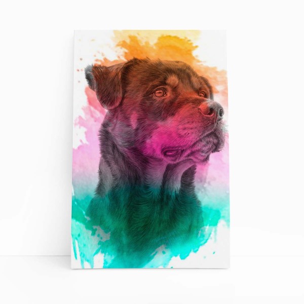Quadro Rottweiler Cachorro Colorido Aquarela Canvas 60x40cm