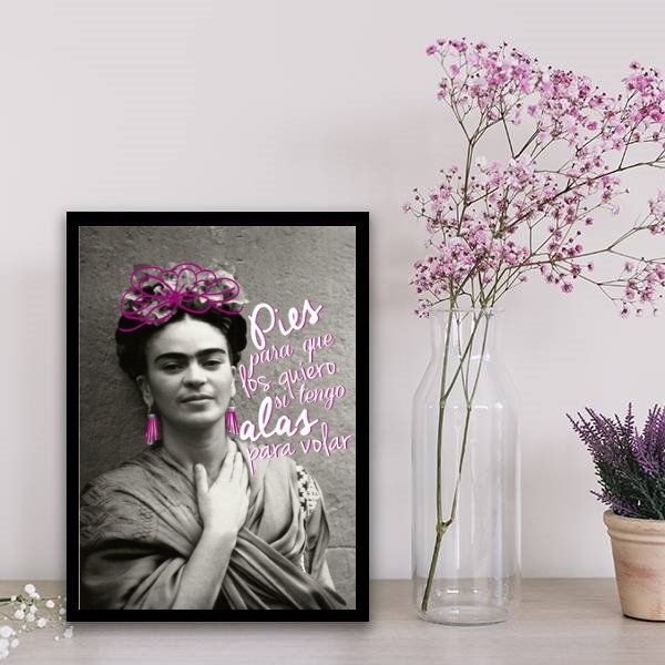 Quadro Roxo E Preto Frida Kahlo 45x34cm - Com Vidro Moldura:m