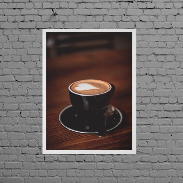 Quadro Rústico Xícara Com Café Coração 24x18cm - Com Vidro Mo