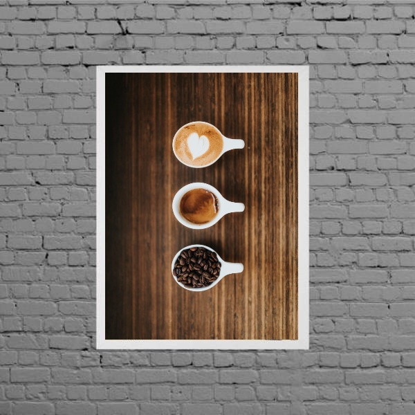 Quadro Rústico Xícaras Com Café 45x34cm Moldura:madeira Branca