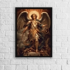 Quadro Sacro Arcanjo Miguel 33x24cm Moldura:madeira Branca