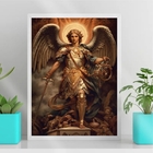 Quadro Sacro Arcanjo Miguel 45x34cm Moldura:madeira Branca