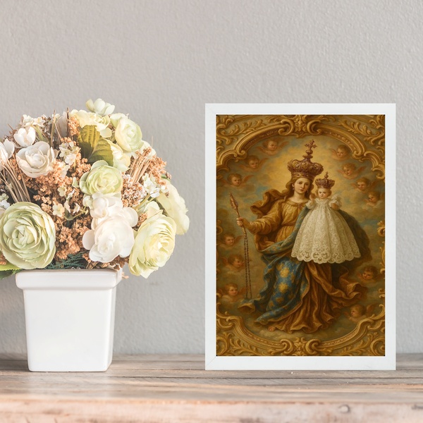 Quadro Sacro Nossa Senhora Da Penha 24x18cm - Com Vidro Moldu