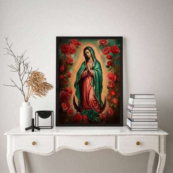 Quadro Sacro Nossa Senhora De Guadalupe 24x18cm Moldura:madei