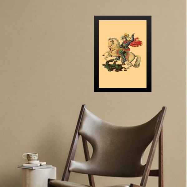 Quadro Sacro Santo São Jorge 33x24cm Moldura:madeira Preta