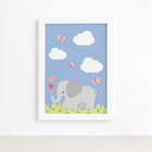 Quadro Safari Menina Elefante Moldura Branca 33x43cm