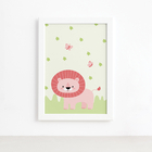 Quadro Safari Menina Leão Moldura Branca 33x43cm
