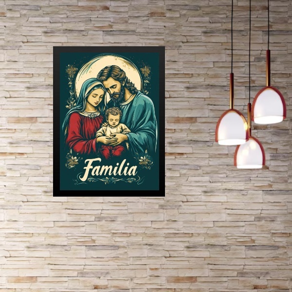 Quadro Sagrada Família De Nazaré 33x24cm - Com Vidro Moldura