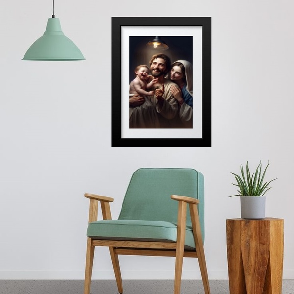 Quadro Sagrada Família Feliz - 60x48cm Moldura:madeira Branca