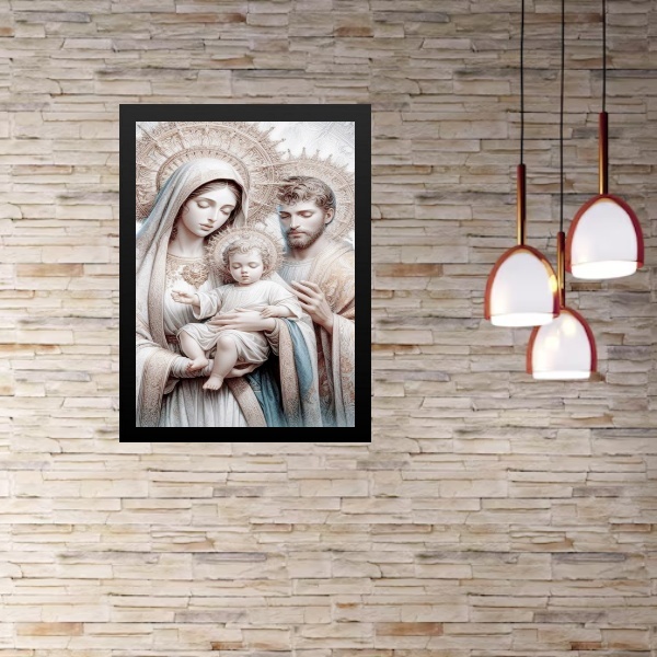 Quadro Sagrada Família - Prateada 45x34cm Moldura Preta
