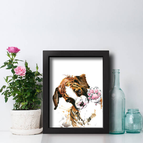 Quadro Sala Cachorro Aquarela 33x43cm Moldura Preta