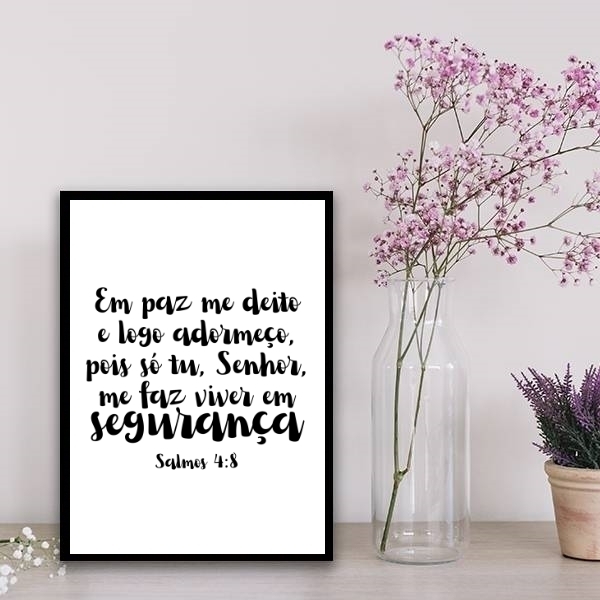 Quadro Salmo Em Paz Me Deito 45x34cm - Com Vidro Moldura:made