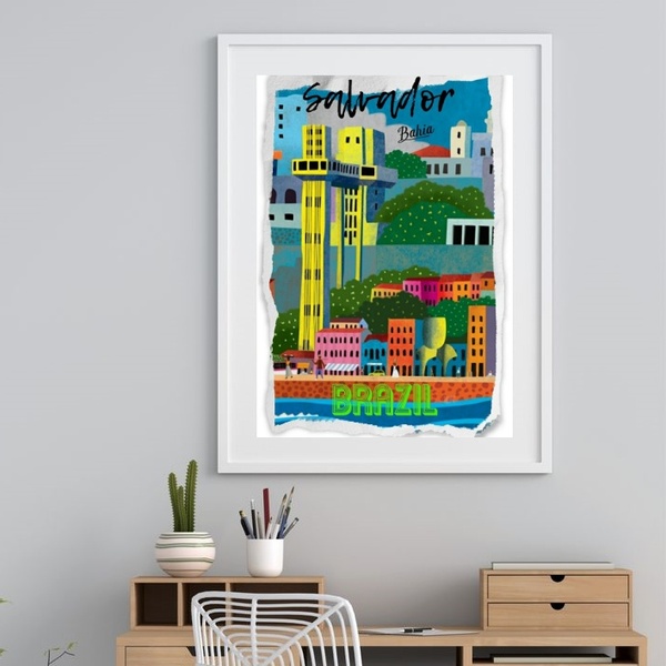 Quadro Salvador Bahia Brasil - 60x48cm Moldura:madeira Preta