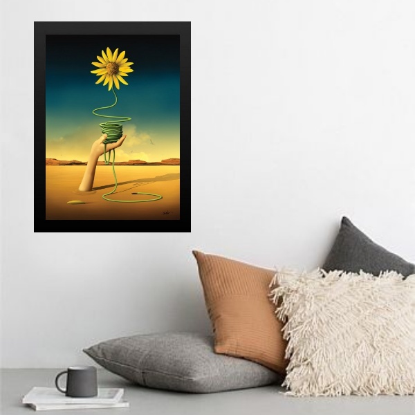 Quadro Salvador Dalí Margarida Amarela 24x18cm - Com Vidro Mo