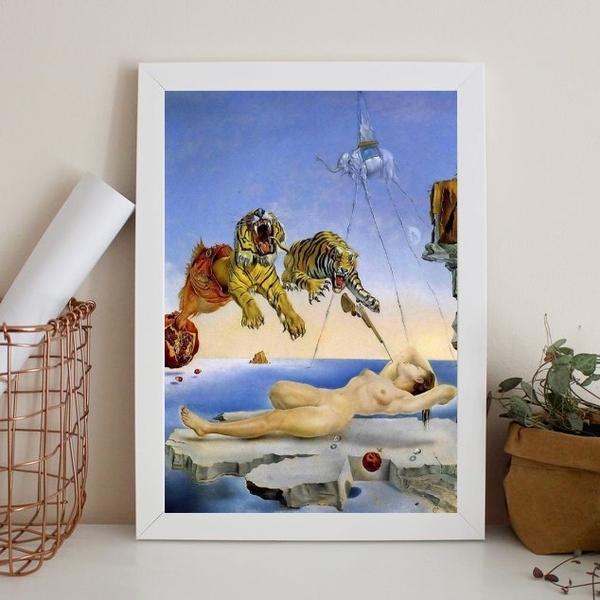 Quadro Salvador Dalí - Tigres 45x34cm - Com Vidro Moldura:mad