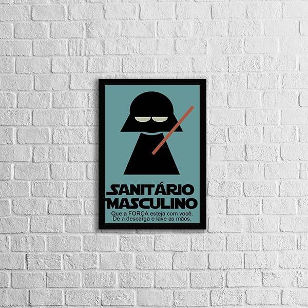 Quadro Sanitário Masculino 45x34cm - Com Vidro Moldura:madeir