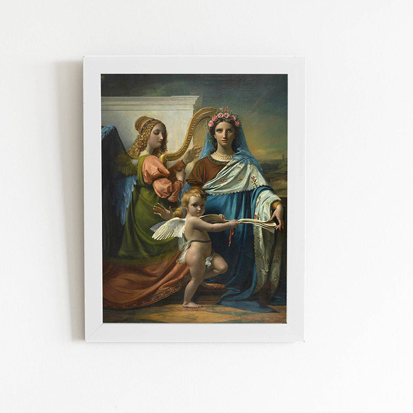 Quadro Santa Cecília Joseph Navez Moldura Branca 60x40cm