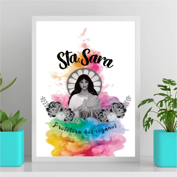 Quadro Santa Sara Protetora Ciganos 33x24cm - Com Vidro Moldu
