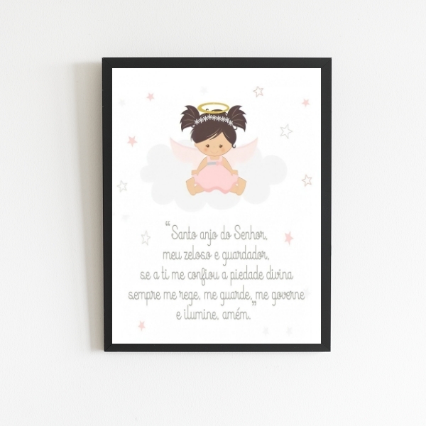 Quadro Santo Anjo Anjinha Menina 33x24cm - Com Vidro Moldura: