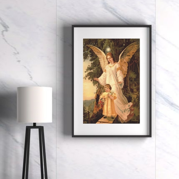 Quadro Santo Anjo Da Guarda - 60x48cm Moldura:madeira Branca