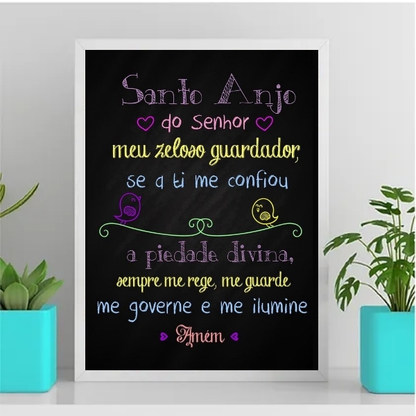 Quadro Santo Anjo Do Senhor Colorido 45x34cm - Com Vidro Mold