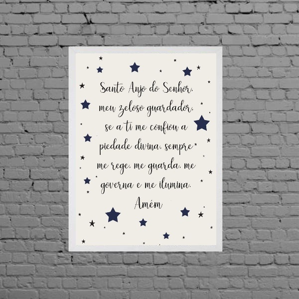 Quadro Santo Anjo Do Senhor Estrelinhas 33x24cm - Com Vidro M