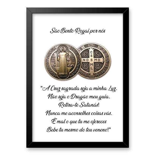 Quadro São Bento Rogai Por Nós 45x34cm - Com Vidro Moldura Br