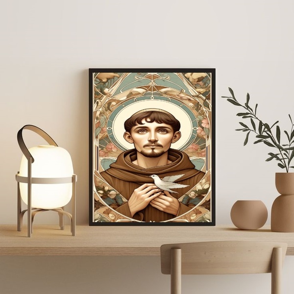 Quadro São Francisco - Art Nouveau 45x34cm Moldura Preta