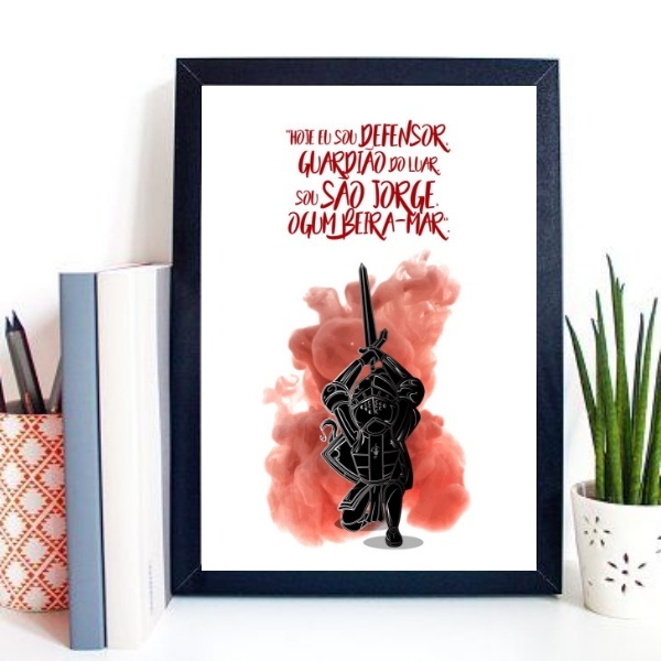 Quadro São Jorge Ogum Guardião 33x24cm - Com Vidro Moldura:ma