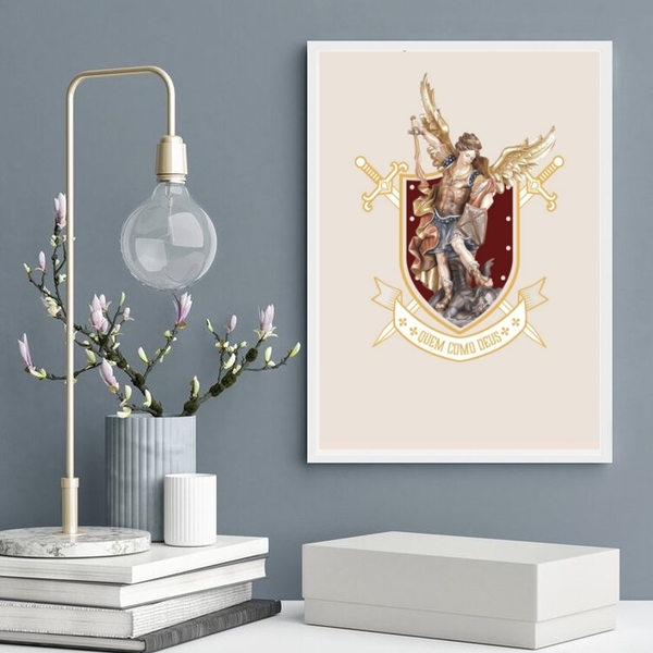 Quadro São Miguel Arcanjo Brasão - 60x48cm Moldura:madeira Pr