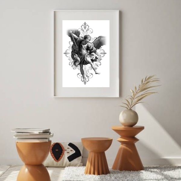 Quadro São Miguel Arcanjo Preto E Branco - 60x48cm Moldura:ma