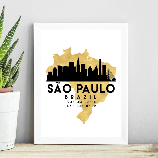 Quadro São Paulo Brazil - Escala 45x34cm - Com Vidro Moldura: