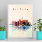 Quadro São Paulo City - Aquarela 45x34cm - Com Vidro Moldura