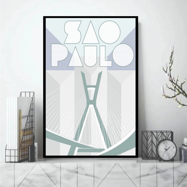 Quadro São Paulo City - Ponte Estaiada 45x34cm - Com Vidro Mo
