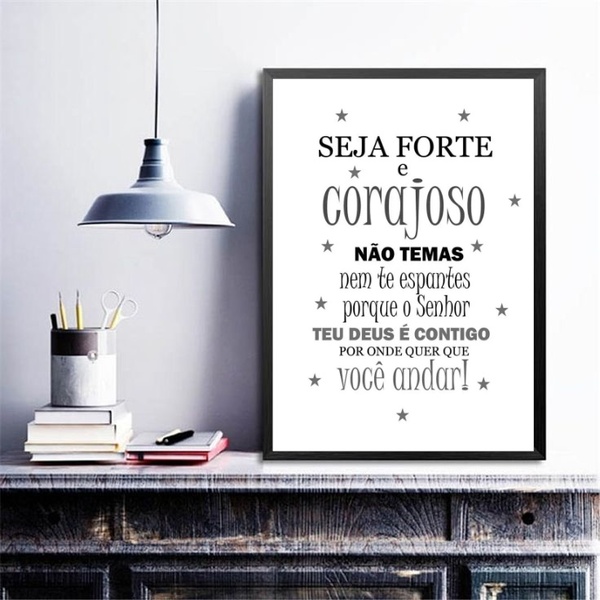 Quadro Seja Forte E Corajoso Minimalista 33x24cm Moldura Bran