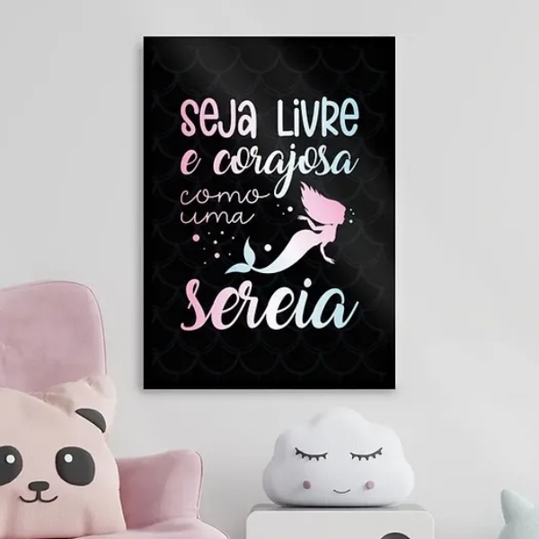 Quadro Seja Livre E Corajosa Como Uma Sereia 45x34cm - Com Vi