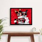 Quadro Selfie Gatinho E Cachorrinho 33x24cm - Com Vidro Moldu