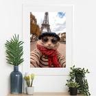 Quadro Selfie Gato Em Paris - 60x48cm Moldura Preta