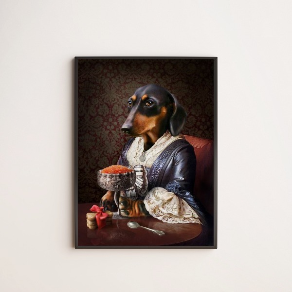 Quadro Senhora Dachshund 45x34cm - Com Vidro Moldura:madeira