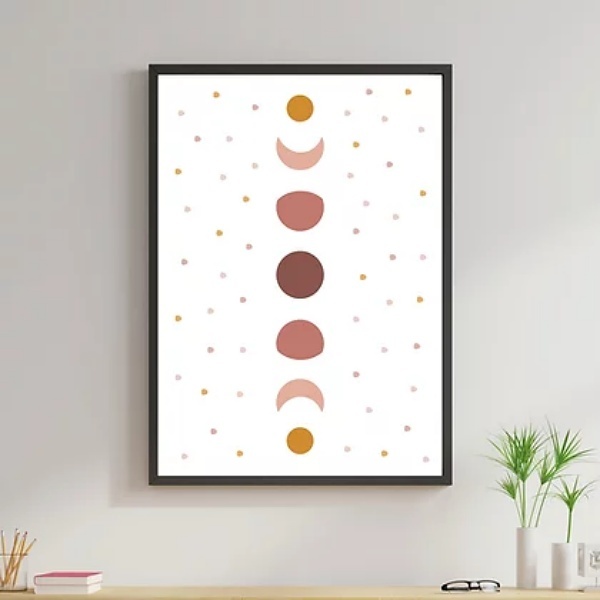 Quadro Sequência De Luas Boho 33x24cm - Com Vidro Moldura:mad
